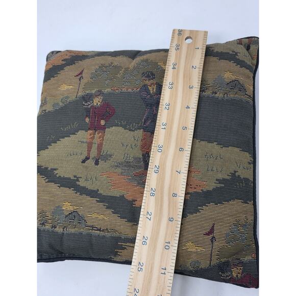 Vintage Tapestry Golf Theme Throw Pillow Tapestry 12" x 12" Needlepoint - Picture 6 of 6